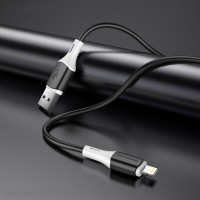 Кабель BOROFONE BX79 USB to iP 2.4A, 1m, silicone, silicone connectors, Black (Цвет 7073) - фото № 2