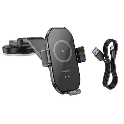 Тримач для мобільного з БЗП BOROFONE BH206 Rusher infrared wireless fast charging car holder(center console) Black - зображення 4