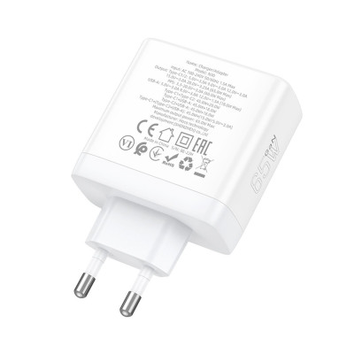 Мережевий зарядний пристрій HOCO N30 Glory PD65W three-port(2C1A) fast charger White (6931474784155) - зображення 6
