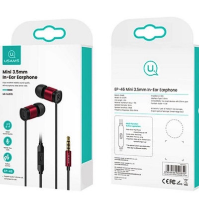 Навушники Usams EP-46 Mini 3.5mm In-Ear Earphone 1.2m Red - зображення 2
