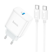 Мережевий зарядний пристрій HOCO C104A Stage single port PD20W charger set (Type-C to Type-C) (EU) White
