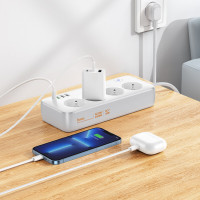 Мережевий подовжувач HOCO AC22 Sunlight 4-bit (PD30W/1C3A) desktop socket (EU/GER) White (Цвет 7068) - фото № 6