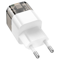 Мережевий зарядний пристрій HOCO C131A Platinum dual-port PD30W+QC3.0 charger(EU) Transparent black (Цвет Transparent-Black) - фото № 2