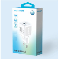Мережевий зарядний пристрій Vention 2-Port USB (C + A) GaN Charger (30W/30W) EU-Plug White (Цвет White) - фото № 2