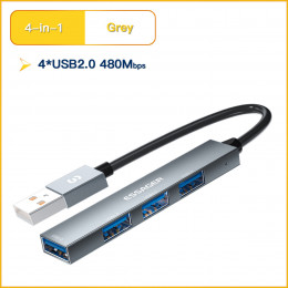 Хаб Essager Fengyang 4 in 1 Splitter (USB-A port)  grey (EHBA04-FY0G-P)
