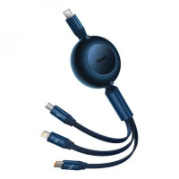 Кабель Baseus Bright Mirror 2 Series Retractable 3-in-1 Fast Charging  Data Cable Type-C to M+L+C 100W 1.1m Blue (Цвет Синий) - фото № 4
