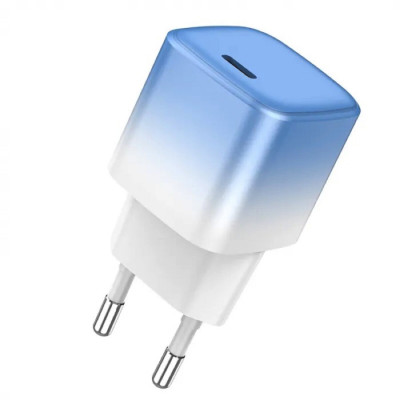 Мережевий зарядний пристрій HOCO C101A single port PD20W charger Ice Blue - изображение 3