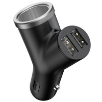 Автомобільний зарядний пристрій Baseus Y type dual USB+cigarette lighter extended car charger 3.1 A Black (Колір Черный) - фото № 3
