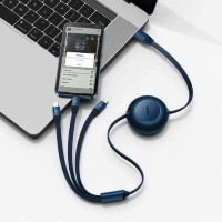 Кабель Baseus Bright Mirror 2 Series Retractable 3-in-1 Fast Charging  Data Cable Type-C to M+L+C 100W 1.1m Blue (Цвет Синий) - фото № 6