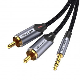 Кабель Vention 3.5MM Male to 2-Male RCA Adapter Cable 2M Gray Aluminum Alloy Type (BCNBH)