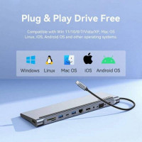 USB-хаб Vention Multi-function USB-C to HDMI/VGA/USB-C Gen 1/USB 3.0x2/USB 2.0/RJ45/SD/TF/TRRS 3.5mm/PD Docking Station 0.25m (Цвет Silver) - фото № 5