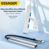 USB-хаб Essager Fengyang 4 in 1 Splitter (Type-C port)  grey (EHBC04-FY0G-P) (Цвет Gray) - фото № 7