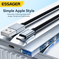 USB-хаб Essager Fengyang 4 in 1 Splitter (Type-C port)  grey (EHBC04-FY0G-P) (Цвет Gray) - фото № 5