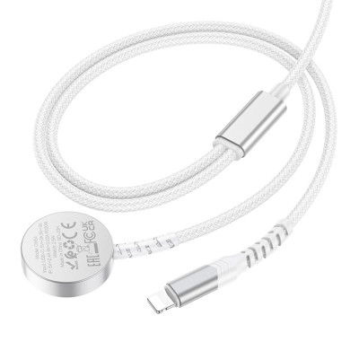 Бездротовий зарядний пристрій HOCO CW54 2-in-1 charging cable iP+iWatch White - зображення 3