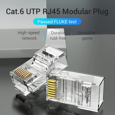 Конектор Vention Cat.6 UTP RJ45 Modular Plug Transparent 10 Pack (IDDR0-10) - изображение 6