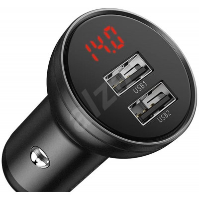 Автомобильное зарядное устройство Baseus Digital Display Dual USB 4.8A, 24 Вт, серое (CCBX-0G) - изображение 1