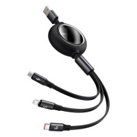 Кабель Baseus Bright Mirror 2 Series Retractable 3-in-1 Fast Charging  Data Cable USB to M+L+C 66W 1.1m Black (Цвет Черный) - фото № 3
