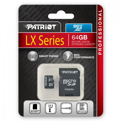 microSDXC (UHS-1) Patriot LX Series 64Gb class 10 (adapter SD) - изображение 2