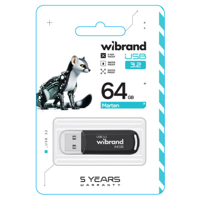 Flash Wibrand USB 3.2 Gen1 Marten 64GB Black - зображення 2