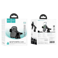 Автотримач для телефона HOCO HW32 Crown push-type wireless charging car holder (center console) Black Metal Gray (Колір Black Metal Gray) - фото № 2