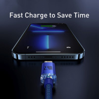 Кабель Baseus Crystal Shine Series Fast Charging Data Cable USB to iP 2.4A 2m Blue (Цвет Синий) - фото № 4