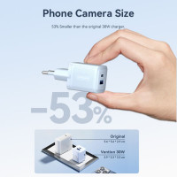 Мережевий зарядний пристрій Vention 2-Port USB (C + A) GaN Charger (30W/30W) EU-Plug White (Цвет White) - фото № 4