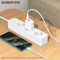 Мережевий зарядний пристрій BOROFONE BN27 Fuente PD20W+QC3.0 charger set (C to C) (EU) White (Колір Білий) - фото № 8