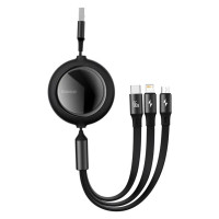 Кабель Baseus Bright Mirror 2 Series Retractable 3-in-1 Fast Charging  Data Cable USB to M+L+C 66W 1.1m Black