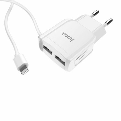Мережевий зарядний пристрій HOCO C59A Mega joy double port charger for iP White (6931474707949) - зображення 3