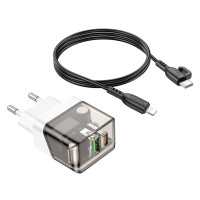 Мережевий зарядний пристрій BOROFONE BA80A Scenery PD20W+QC3.0 charger set (C to iP)(EU) Transparent Black (Цвет Transparent-Black) - фото № 6