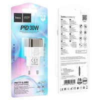 Мережевий зарядний пристрій HOCO C131A Platinum dual-port PD30W+QC3.0 charger(EU) Transparent black (Цвет Transparent-Black) - фото № 5