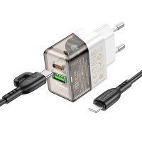 Мережевий зарядний пристрій BOROFONE BA80A Scenery PD20W+QC3.0 charger set (C to iP)(EU) Transparent Black (Цвет Transparent-Black) - фото № 4