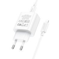 Мережевий зарядний пристрій HOCO C76A Pro Majestic single port PD30W charger set (C to iP)(EU) White (Цвет Білий) - фото № 4