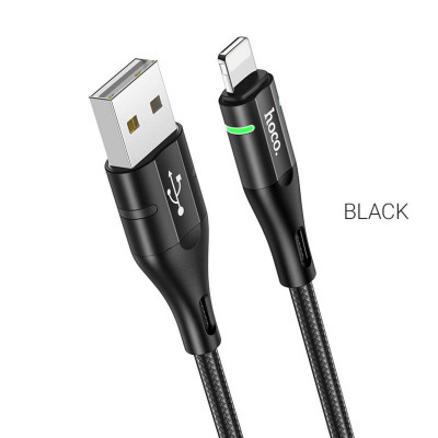Кабель HOCO U93 USB to iP 2.4A, 1.2м, нейлон, алюминиевые разъемы, световой индикатор, Черный (6931474732132) - изображение 1