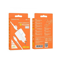Мережевий зарядний пристрій BOROFONE BA81A single port PD20W charger set (Type-C to Type-C) (EU) White (Цвет Білий) - фото № 2