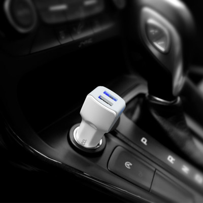 Автомобільний зарядний пристрій HOCO Z23 grand style dual-port car charger set with iP cable White (6957531078012) - зображення 6