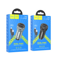 Автомобільний зарядний пристрій HOCO Z49 Level dual port car charger set(Micro) Metal Gray (Колір Metal Gray) - фото № 5