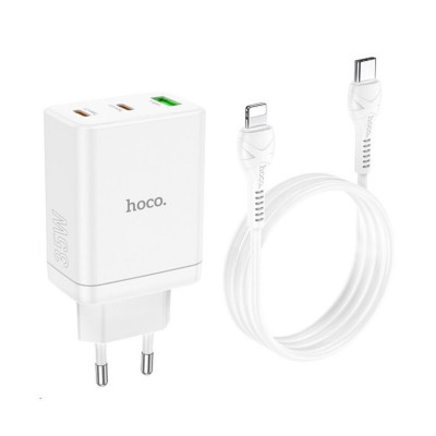 Мережевий зарядний пристрій HOCO N33 Start three-port PD35W(2C1A) charger set(C to iP) White - зображення 4