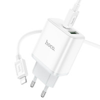 Мережевий зарядний пристрій HOCO C105A Stage dual port PD20W+QC3.0 charger set (C to iP)(EU) White (Цвет 7068) - фото № 3