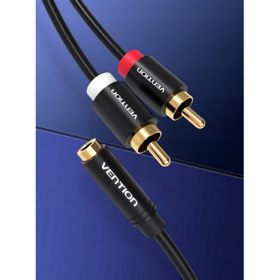 Кабель Vention 3.5mm Female to 2RCA Male Audio Cable 1.5M Black Metal Type (VAB-R01-B150) - изображение 6