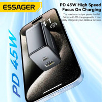 Мережевий зарядний пристрій ESSAGER ECT45W Gan 1USB 1T-C 45W black (Цвет 7073) - фото № 3