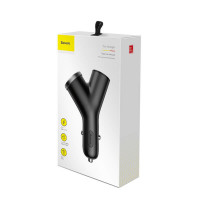 Автомобільний зарядний пристрій Baseus Y type dual USB+cigarette lighter extended car charger 3.1 A Black (Колір Черный) - фото № 2