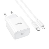 Мережевий зарядний пристрій HOCO C76A Pro Majestic single port PD30W charger set (C to iP)(EU) White (Цвет Білий) - фото № 5