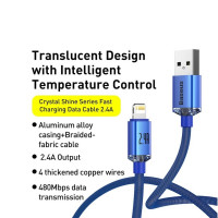 Кабель Baseus Crystal Shine Series Fast Charging Data Cable USB to iP 2.4A 2m Blue (Цвет Синий) - фото № 3