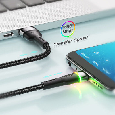 Кабель Essager Colorful LED USB-кабель для быстрой зарядки 2,4 А USB-A на Micro, 2 м, черный (EXCM-XCDA01) (EXCM-XCDA01) - изображение 6