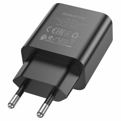 Мережевий зарядний пристрій BOROFONE BA72A Spring single port QC3.0 charger Black - зображення 2