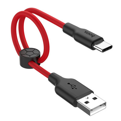 Кабель HOCO X21 Plus USB to Type-C 3A, 0.25m, silicone, silicone connectors, Black+Red (6931474712455) - зображення 1