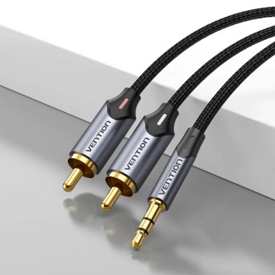 Кабель Vention 3.5MM Male to 2-Male RCA Adapter Cable 2M Gray Aluminum Alloy Type (BCNBH) - изображение 4
