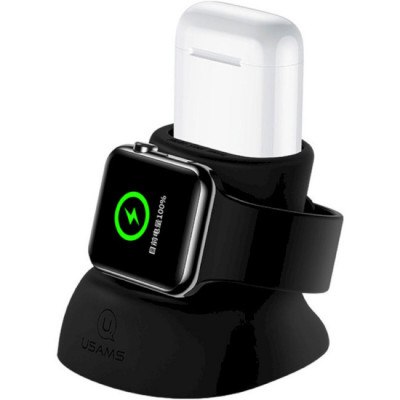 Бездротовий зарядний пристрій Usams US-ZJ051 2IN1 Silicon Charging Holder For Apple Watch And AirPods - изображение 1