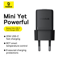 Мережевий зарядний пристрій Baseus Palm Fast Charger 1C 20W EU Cluster Black (with Baseus Mini White Cable USB-C to USB-C 60W (20V/3A) 1m Cluster Blac (Цвет Cluster Black) - фото № 8